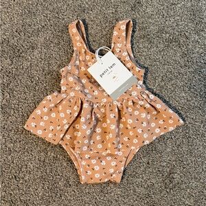 Petit Lem Peach Daisy Ruffle One-Piece